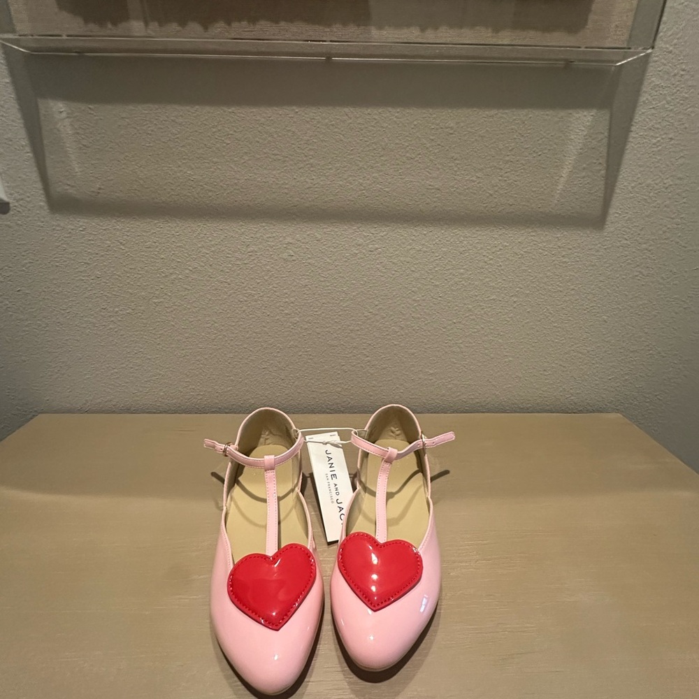 Janie and Jack Pink and Red Heart T Strap Ballet Flat